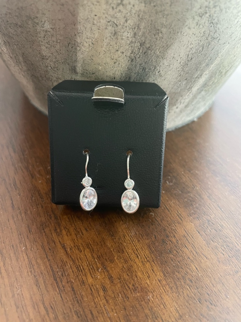 Old Navy Silver-Tone Cubic Zirconia Oval Drop Pierced Earrings